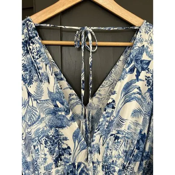 Baltic Born Byron Blue White Tropical Resort Wear Wide Leg Tie Front Jumpsuit XL - Picture 8 of 14